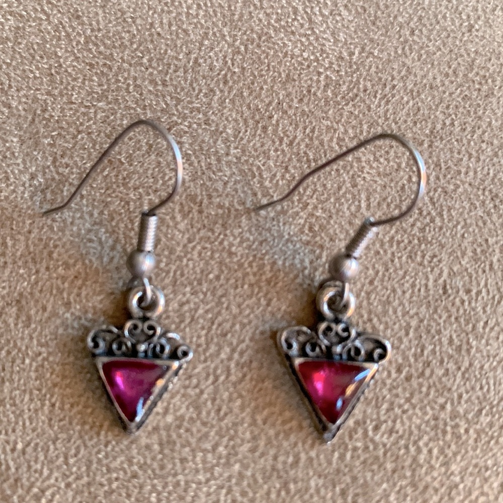 Vintage Purple Triangle Gunmetal Dangle Earrings
